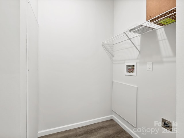 207 Walnut Branch Rd, Weaverville, NC 28787 - laundry room featuring electric dryer hookup, hookup for a washing machine, and dark wood finished floors
