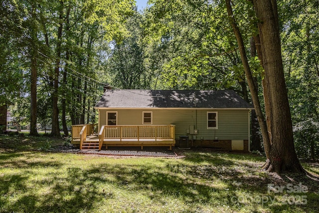 1118 Brookwood Dr, Stanley, NC 28164 - rear view of property featuring a lawn, a wooden deck, and crawl space