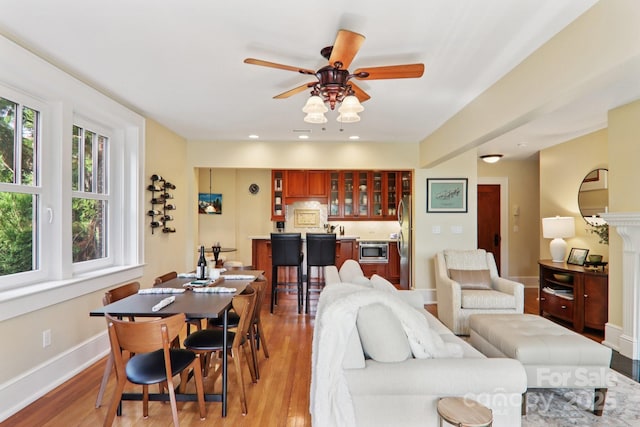 203 6th Ave W Unit 2A, Hendersonville, NC 28739 - living area with light wood-style flooring, a ceiling fan, and recessed lighting