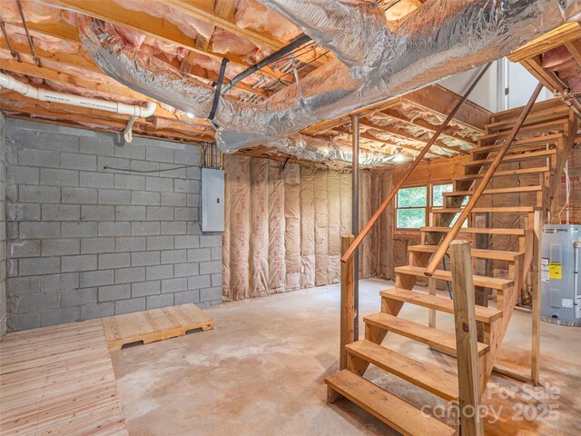 286 Keith Dr, Canton, NC 28716 - below grade area with water heater, electric panel, and stairs