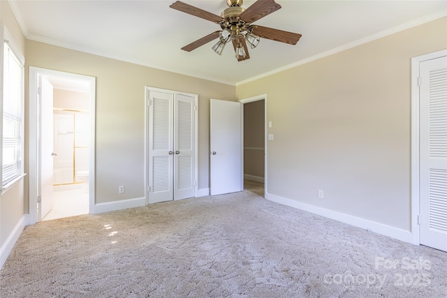 1280 Queensgate St, Gastonia, NC 28054 - unfurnished bedroom featuring crown molding, carpet floors, ensuite bathroom, and ceiling fan