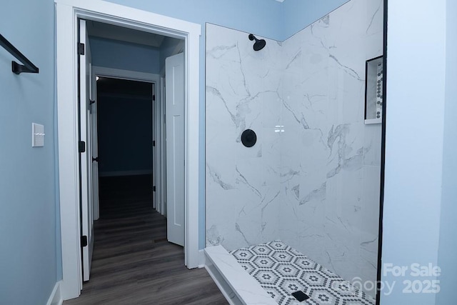 305 E Henry St, Belmont, NC 28012 - full bath featuring a marble finish shower and wood finished floors
