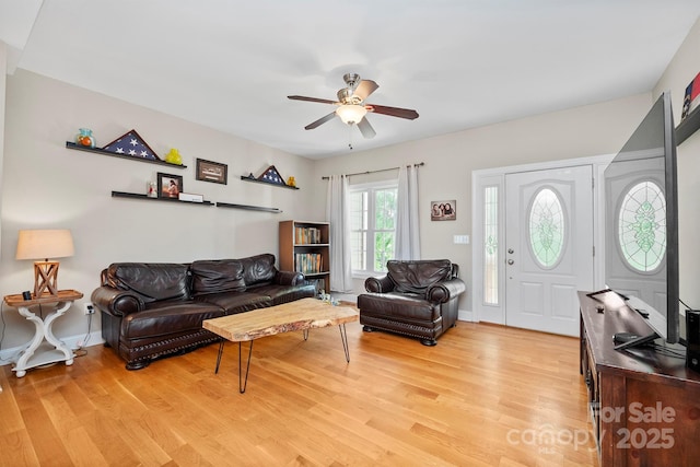 206 Taylor Cir, Granite Falls, NC 28630 - living room with a ceiling fan and light wood-style floors