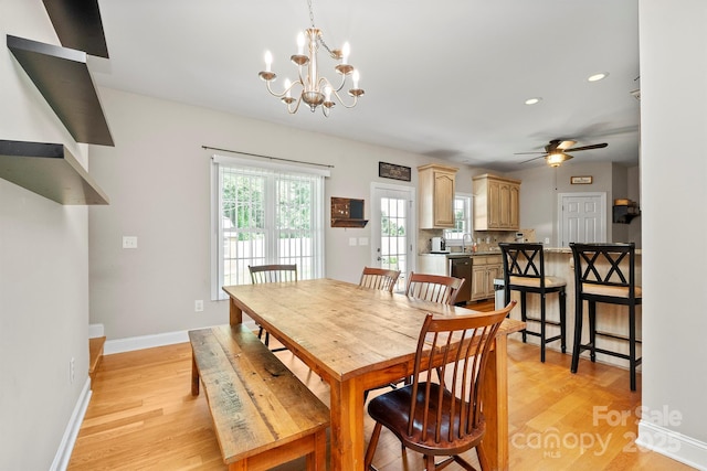 206 Taylor Cir, Granite Falls, NC 28630 - dining space with light wood-style floors, ceiling fan, recessed lighting, and a chandelier