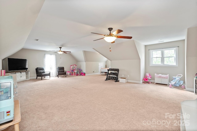 206 Taylor Cir, Granite Falls, NC 28630 - game room with ceiling fan, carpet, and vaulted ceiling