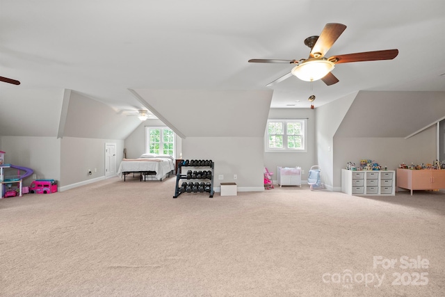 206 Taylor Cir, Granite Falls, NC 28630 - game room with a ceiling fan, carpet flooring, healthy amount of natural light, and vaulted ceiling