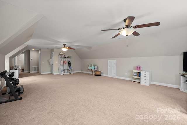 206 Taylor Cir, Granite Falls, NC 28630 - additional living space featuring a ceiling fan, light colored carpet, and lofted ceiling