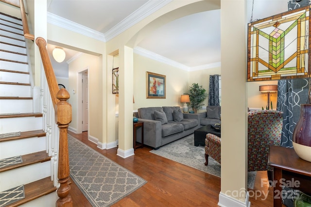 115 White Ash Dr Unit E, Asheville, NC 28801 - foyer with arched walkways, wood finished floors, stairway, and ornamental molding