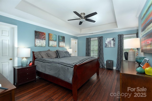 115 White Ash Dr Unit E, Asheville, NC 28801 - bedroom featuring a tray ceiling, dark wood-style floors, and a ceiling fan
