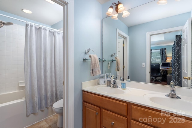 115 White Ash Dr Unit E, Asheville, NC 28801 - ensuite bathroom with double vanity, shower / bath combo with shower curtain, and tile patterned floors