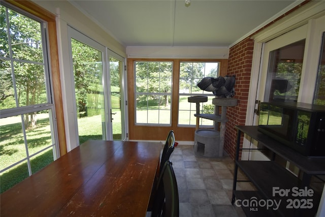 141 Azalea Dr, Connelly Springs, NC 28612 - sunroom with stone finish flooring and ornamental molding