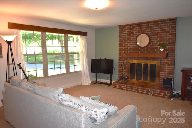 141 Azalea Dr, Connelly Springs, NC 28612 - living room featuring carpet floors and a fireplace