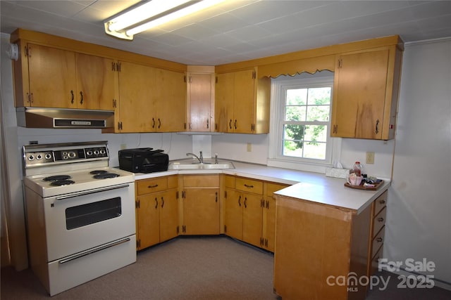 141 Azalea Dr, Connelly Springs, NC 28612 - kitchen with electric range, under cabinet range hood, and light countertops