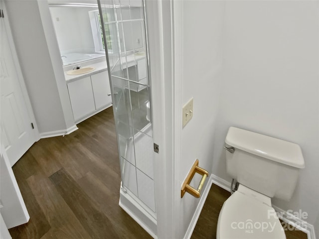 424 Mallard Dr, Pineville, NC 28134 - bathroom featuring vanity, wood finished floors, and a stall shower