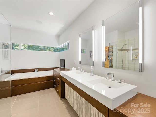 3306 Nancy Creek Rd, Charlotte, NC 28270 - bathroom with a garden tub, a shower stall, double vanity, and recessed lighting