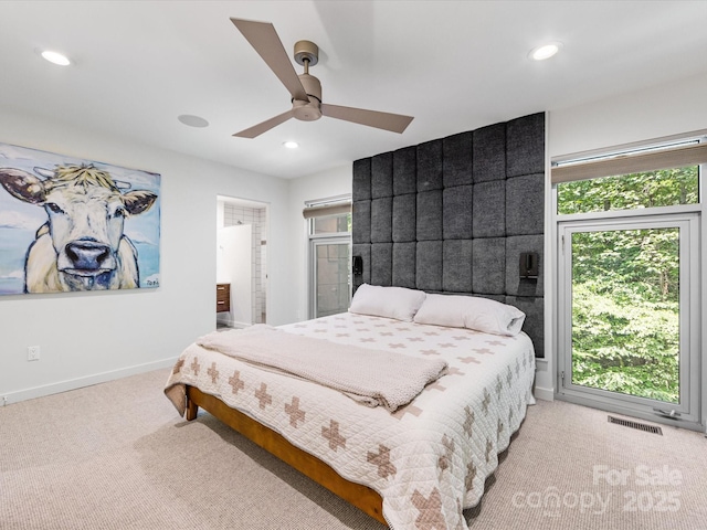 3306 Nancy Creek Rd, Charlotte, NC 28270 - bedroom featuring light carpet, recessed lighting, and ceiling fan