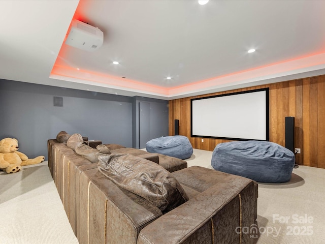 3306 Nancy Creek Rd, Charlotte, NC 28270 - carpeted cinema featuring a raised ceiling, recessed lighting, and wooden walls