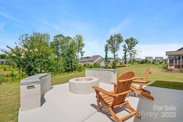 4116 Tory Path Rd, Waxhaw, NC 28173 - view of patio with an outdoor fire pit and a residential view