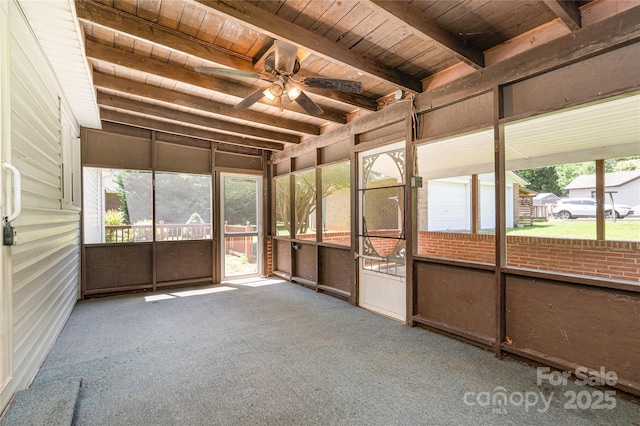 3425 Long Ferry Rd, Salisbury, NC 28146 - unfurnished sunroom with a ceiling fan and beamed ceiling