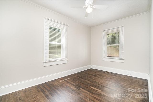 3425 Long Ferry Rd, Salisbury, NC 28146 - spare room featuring crown molding, dark wood-style flooring, and ceiling fan