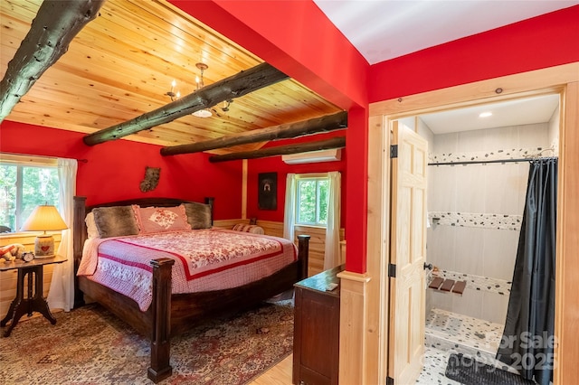 225 Wilderness Rd, Tryon, NC 28782 - bedroom with a wall unit AC and wooden ceiling