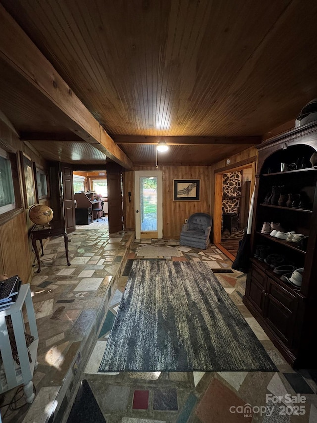 19 Timbers Edge Ln Unit 23, Fairview, NC 28730 - living room featuring wooden walls and wooden ceiling