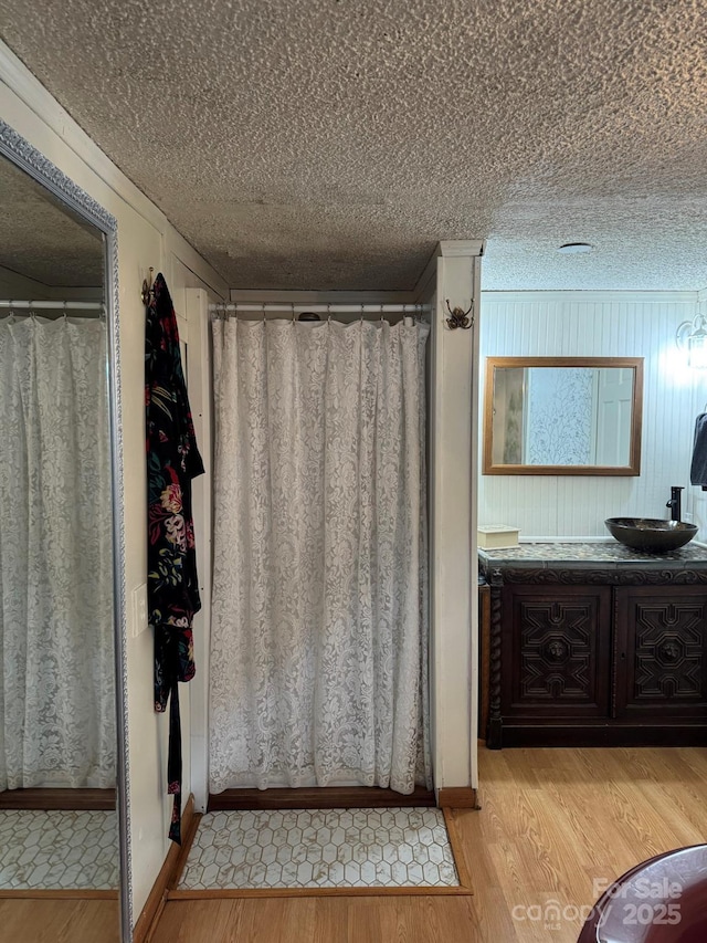19 Timbers Edge Ln Unit 23, Fairview, NC 28730 - bathroom featuring vanity, wood finished floors, and a textured ceiling