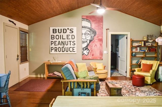 3435 Conleys Creek Rd, Whittier, NC 28789 - living area featuring wooden ceiling, lofted ceiling, ceiling fan, and wood finished floors