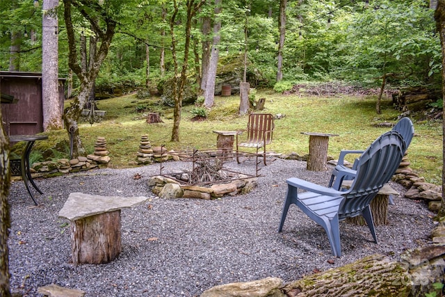 3435 Conleys Creek Rd, Whittier, NC 28789 - view of yard with an outdoor fire pit and a forest view