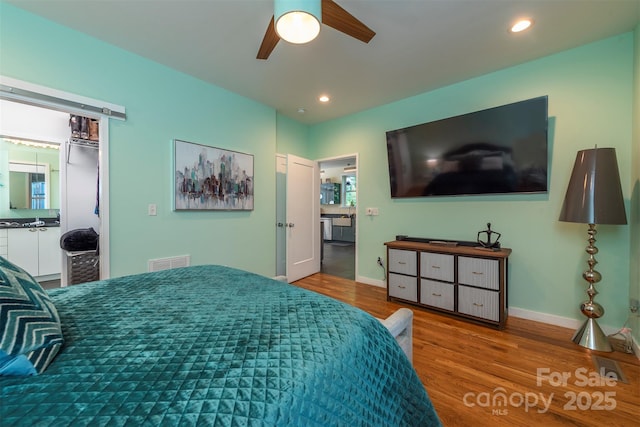 84 W St, Weaverville, NC 28787 - bedroom with wood finished floors, recessed lighting, and ceiling fan