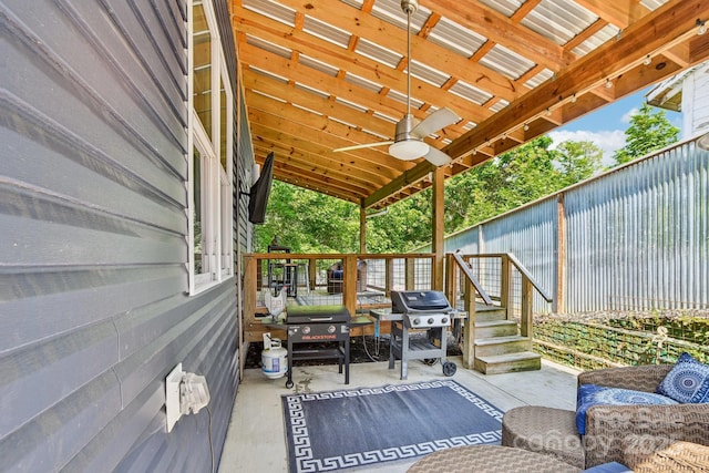 84 W St, Weaverville, NC 28787 - view of patio featuring grilling area and a ceiling fan