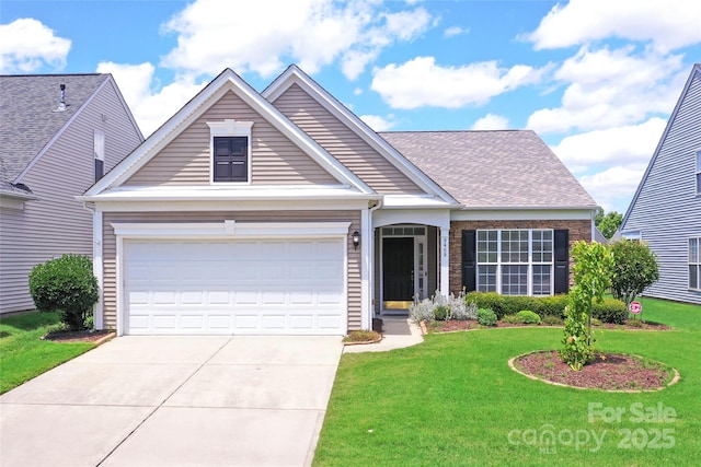 8409 Darcy Hopkins Dr, Charlotte, NC 28277 - view of front of house with driveway, a front yard, roof with shingles, and brick siding