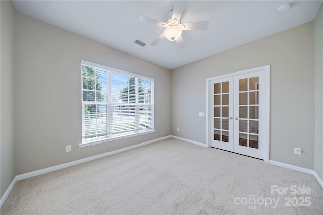 8409 Darcy Hopkins Dr, Charlotte, NC 28277 - unfurnished room with french doors, a smoke detector, carpet flooring, and ceiling fan
