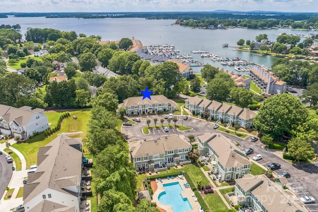 17431 Tuscany Ln, Cornelius, NC 28031 - aerial view of residential area with a large body of water and a pool area