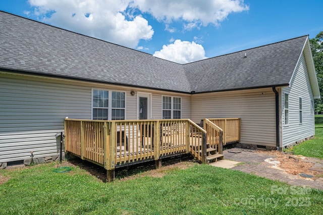 104 Nottingham Dr, Maiden, NC 28650 - back of house with a wooden deck, roof with shingles, and a yard