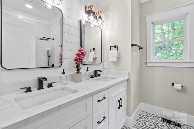402 Wildlife Rd, Troutman, NC 28166 - bathroom featuring double vanity and a shower