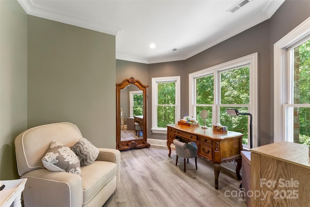 10007 Hillspring Dr, Huntersville, NC 28078 - office space featuring light wood-type flooring, crown molding, and recessed lighting