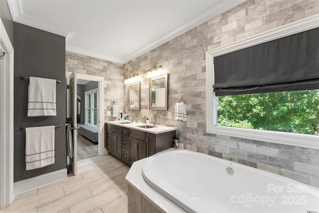10007 Hillspring Dr, Huntersville, NC 28078 - full bath with crown molding, a bath, double vanity, and ensuite bath