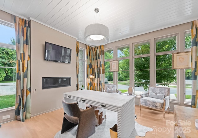 2837 Kenwood Sharon Ln, Charlotte, NC 28211 - office area with plenty of natural light, light wood-type flooring, ornamental molding, and wood ceiling