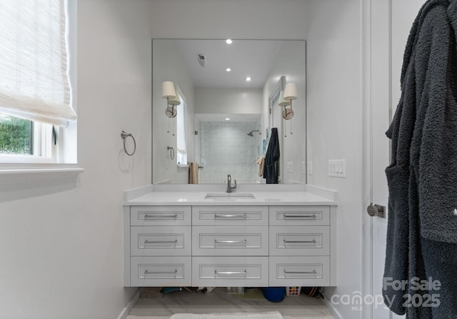 2837 Kenwood Sharon Ln, Charlotte, NC 28211 - full bath with vanity, tiled shower, and recessed lighting