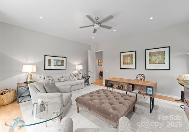 2837 Kenwood Sharon Ln, Charlotte, NC 28211 - living room with ceiling fan, light wood-style floors, and recessed lighting