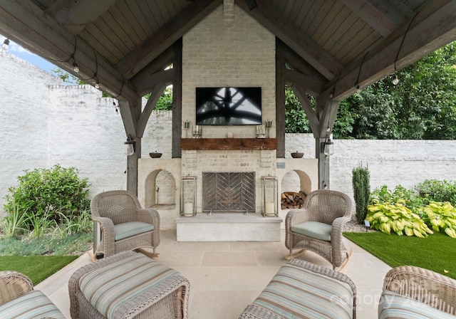 2837 Kenwood Sharon Ln, Charlotte, NC 28211 - view of patio featuring an outdoor brick fireplace