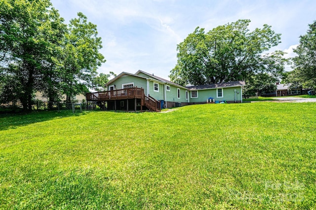 166 Duke St, Granite Falls, NC 28630 - view of green lawn featuring a wooden deck and stairway