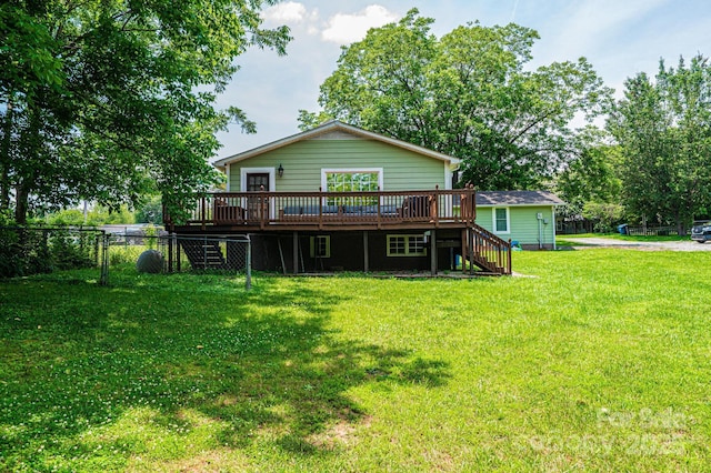 166 Duke St, Granite Falls, NC 28630 - back of property featuring a wooden deck and stairway