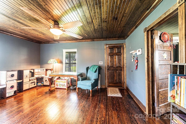 166 Duke St, Granite Falls, NC 28630 - sitting room with crown molding, ceiling fan, wood finished floors, and wood ceiling