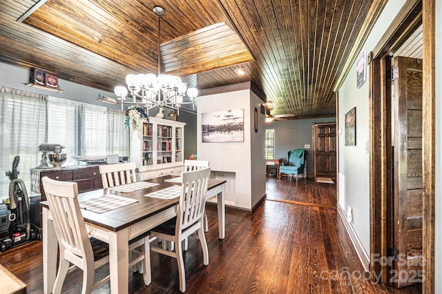 166 Duke St, Granite Falls, NC 28630 - dining space featuring wooden ceiling, hardwood / wood-style floors, a chandelier, ceiling fan, and crown molding