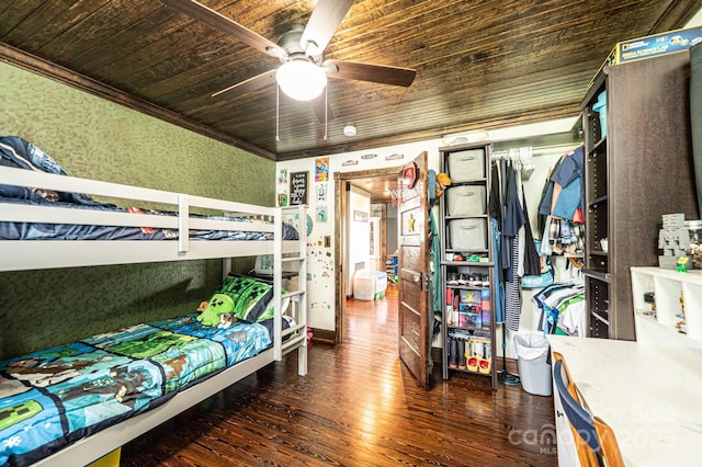 166 Duke St, Granite Falls, NC 28630 - bedroom featuring wood ceiling, crown molding, hardwood / wood-style flooring, and ceiling fan