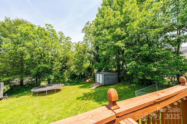 166 Duke St, Granite Falls, NC 28630 - view of green lawn with a trampoline and a storage unit
