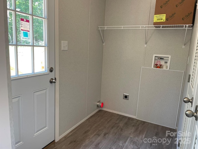 4180 Tallent Rd, Morganton, NC 28655 - washroom featuring hookup for an electric dryer, hookup for a washing machine, and dark wood finished floors