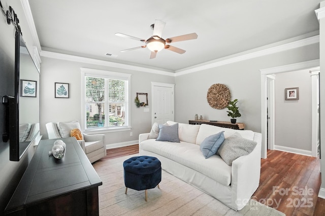 11359 Deer Ridge Ln, Charlotte, NC 28277 - living room with ceiling fan, wood finished floors, and crown molding
